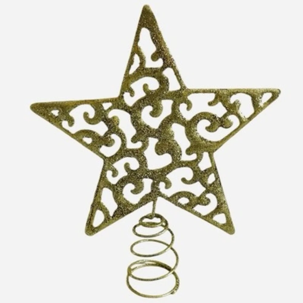Gold Glitter Filigree Star Christmas Tree Topper VG